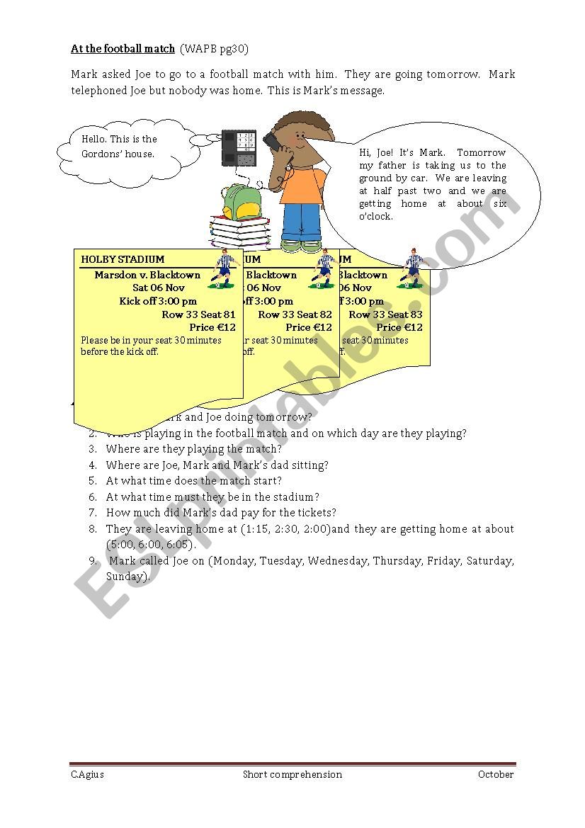 A football match worksheet