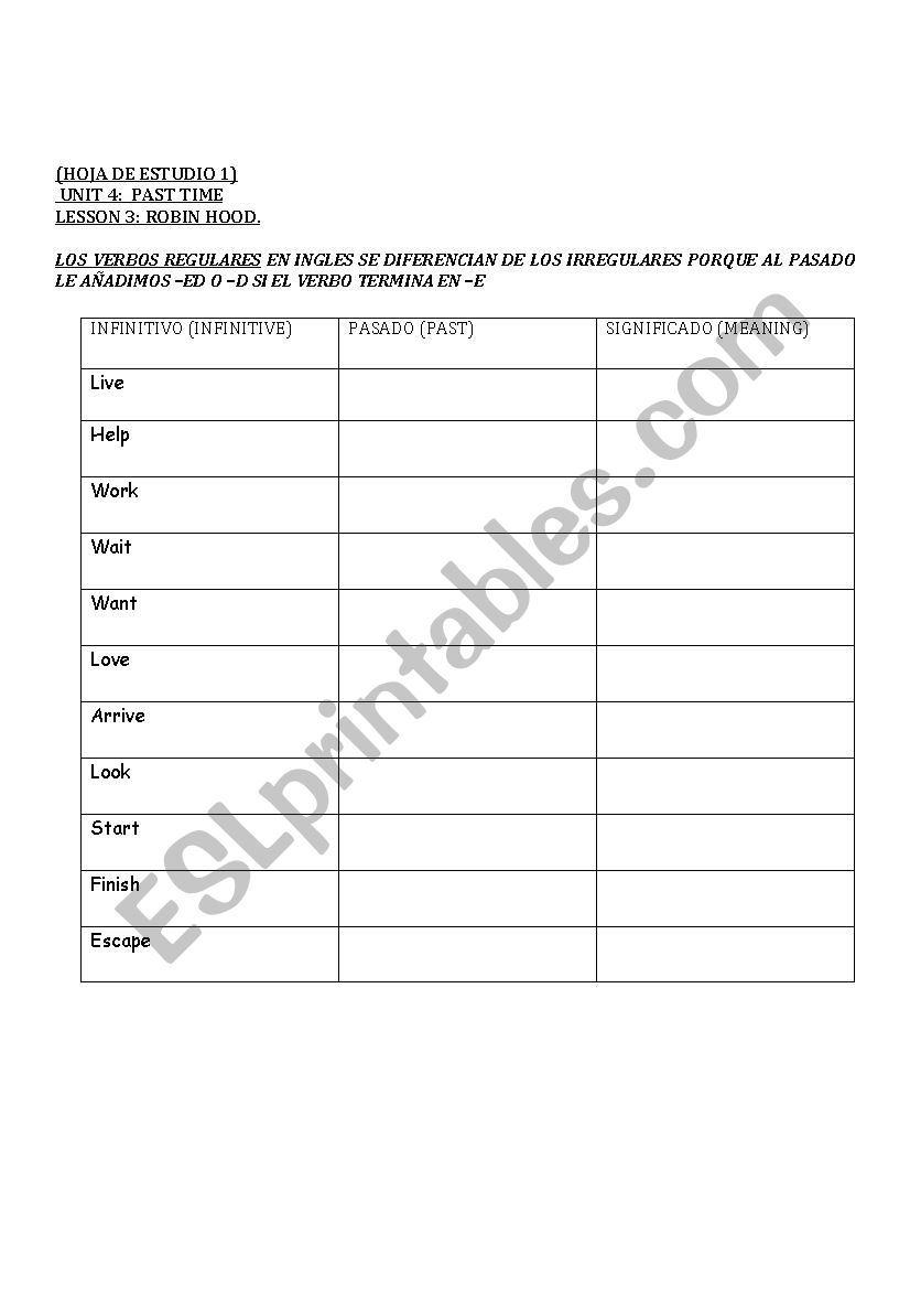 regular verbs worksheet