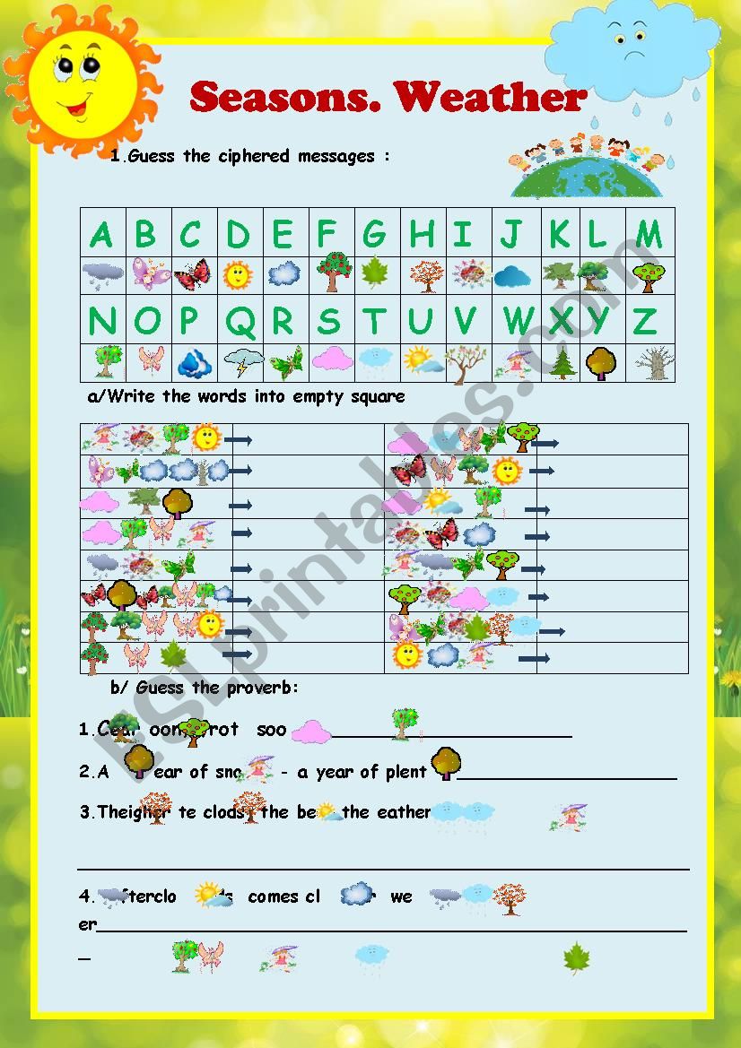 CRYPTOGRAM. SEASONS, WEATHER- 2 PAGES