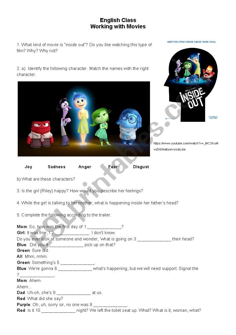 Inside Out (movie) worksheet