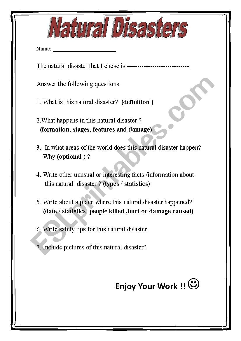 Natural Disasters worksheet