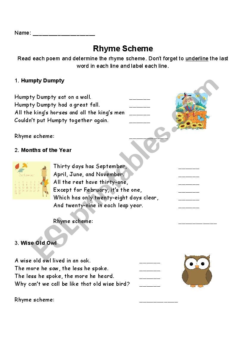 Rhyme Scheme worksheet