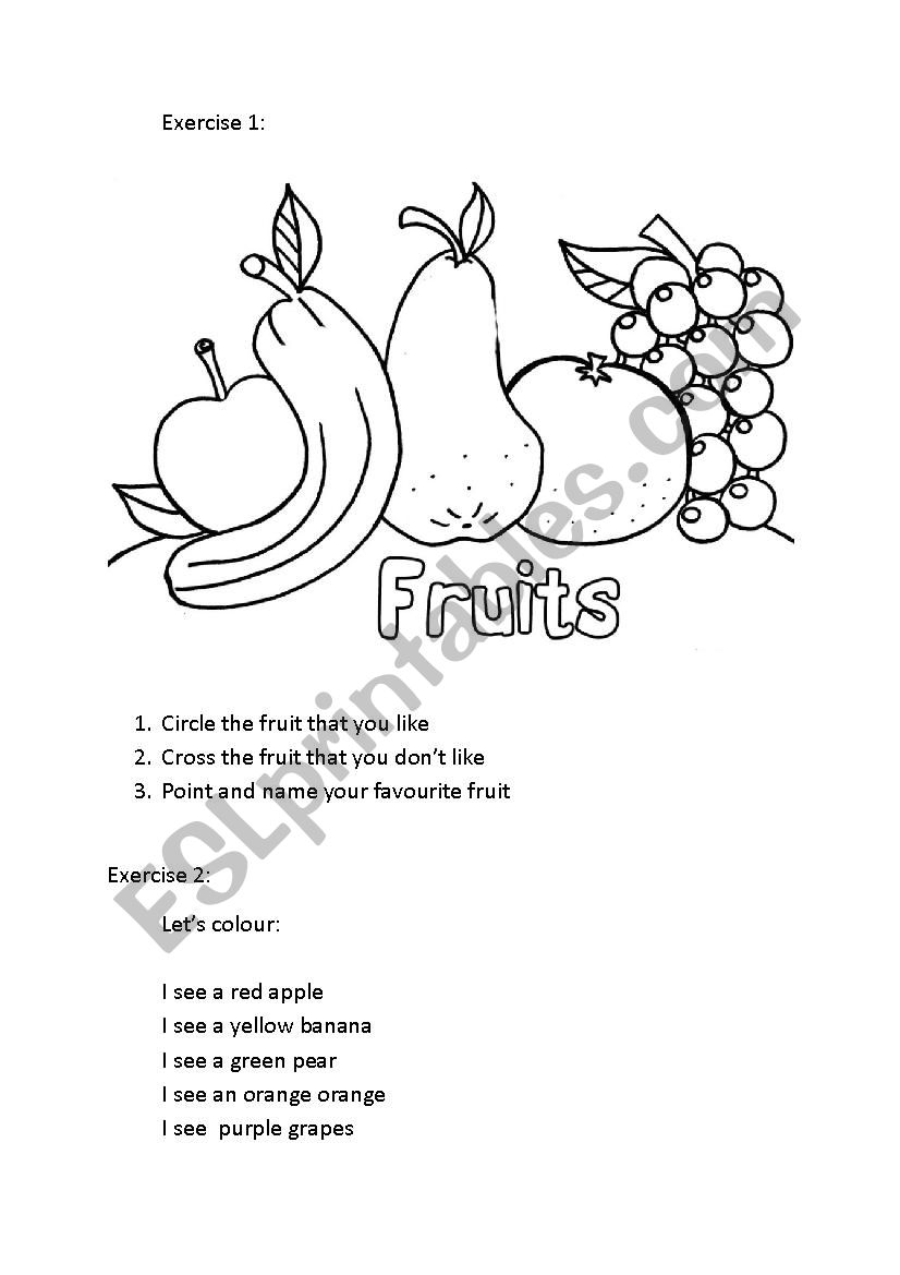 colouring fruits worksheet worksheet