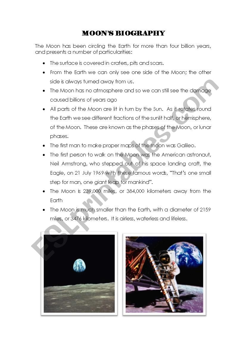Moon biography worksheet