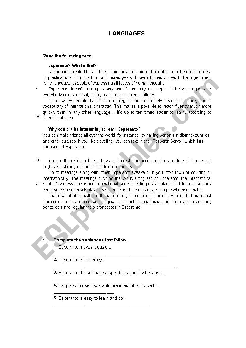 LANGUAGES worksheet