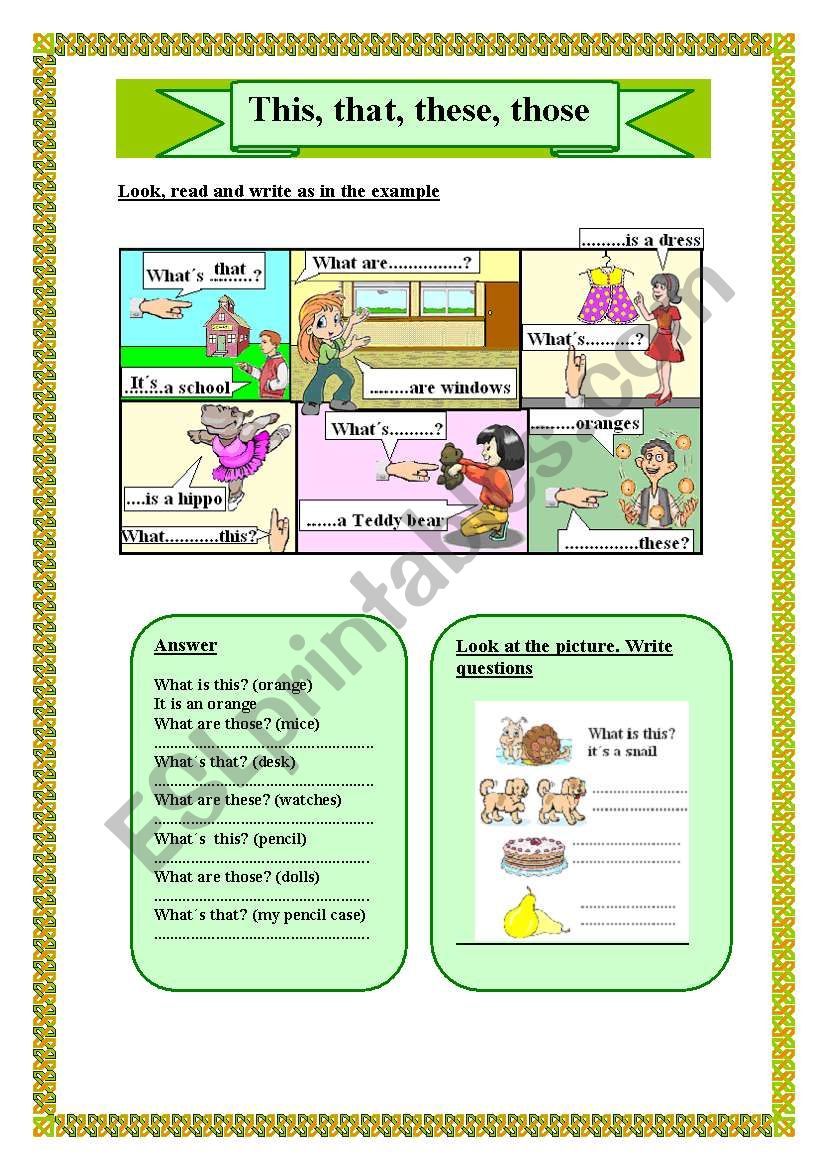 Demonstratives worksheet