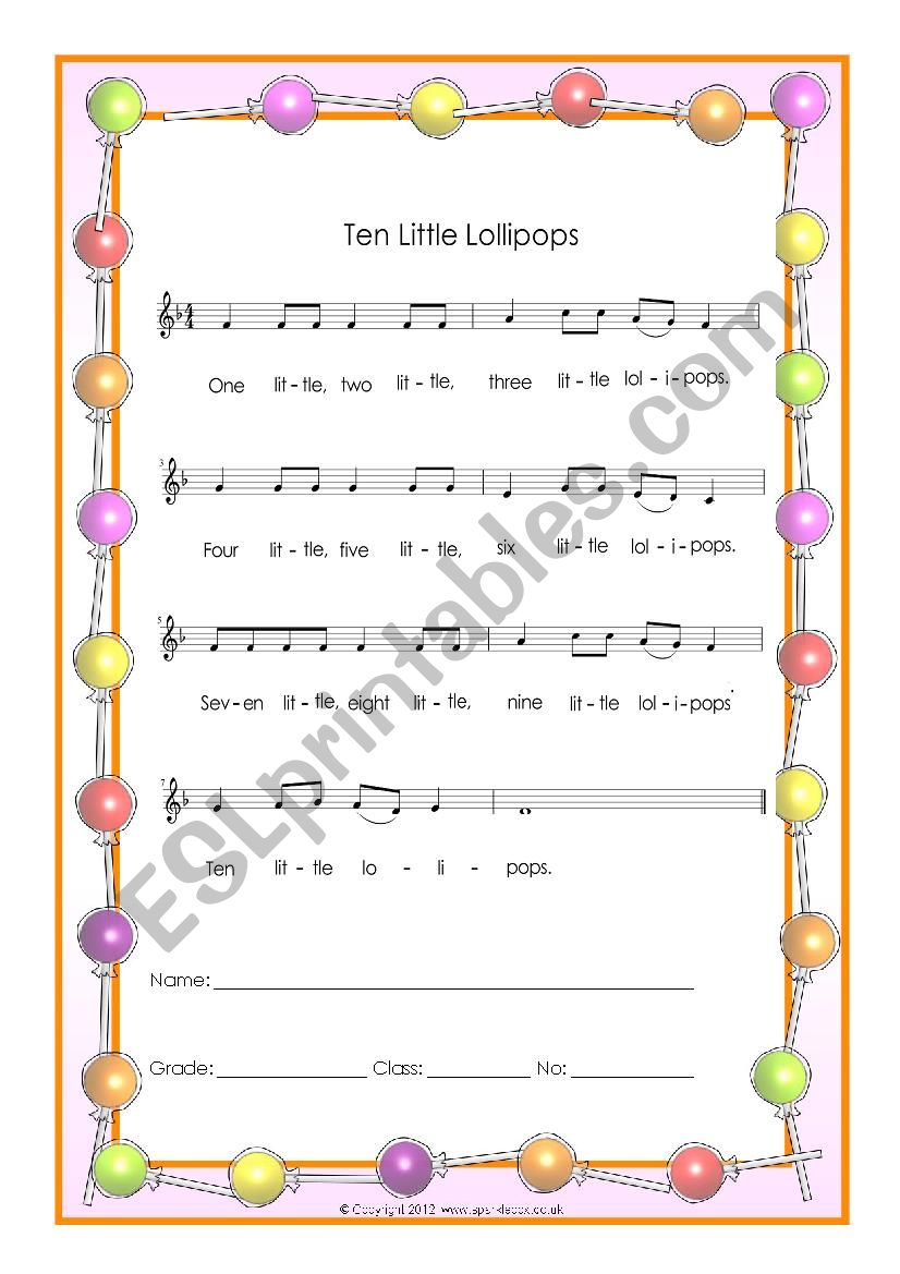 Ten Little Lollipops worksheet