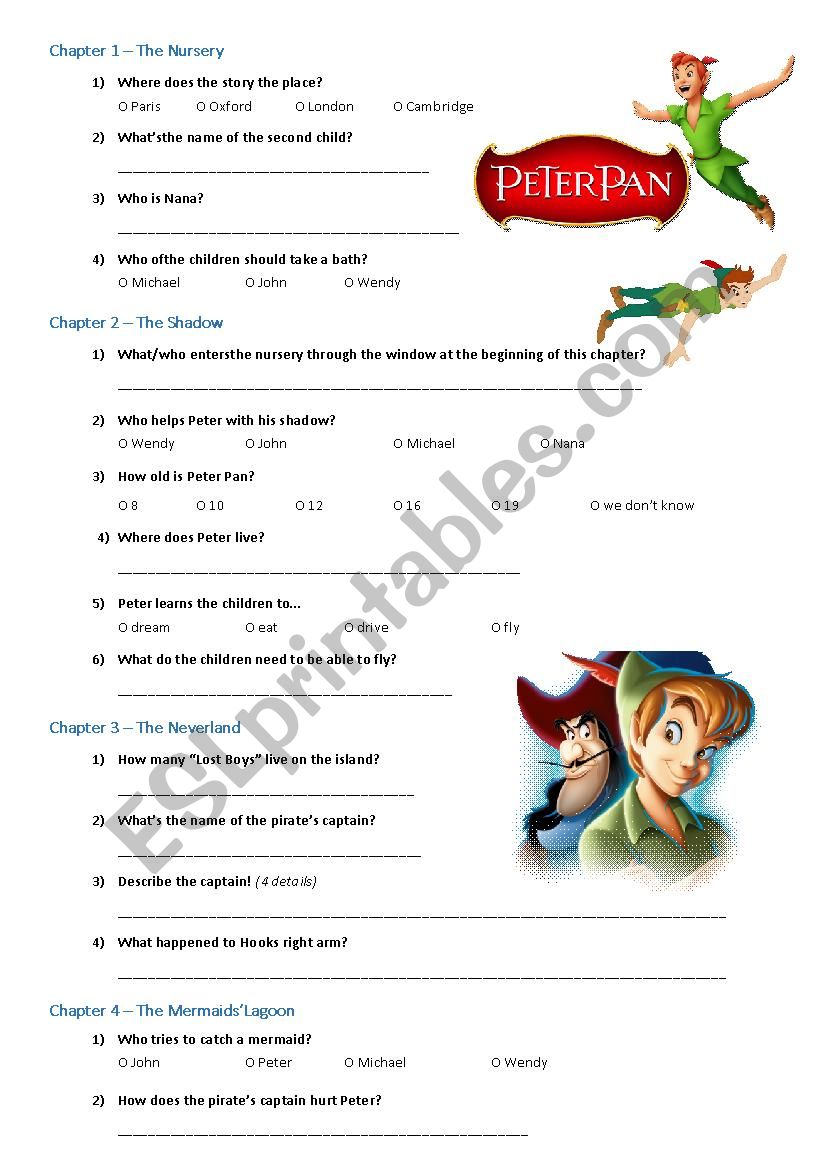 Peter Pan fairytale audiobook worksheet
