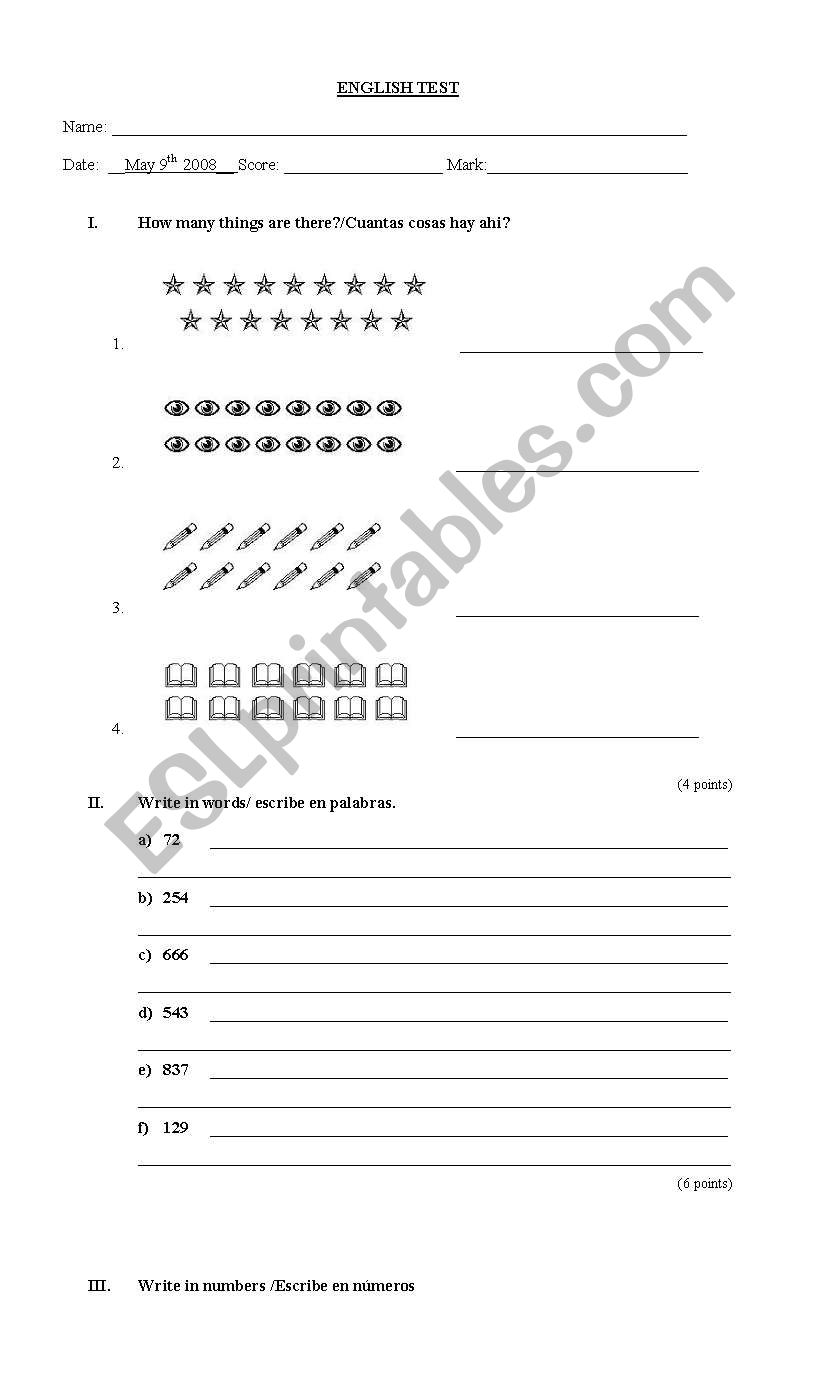 Numbers worksheet