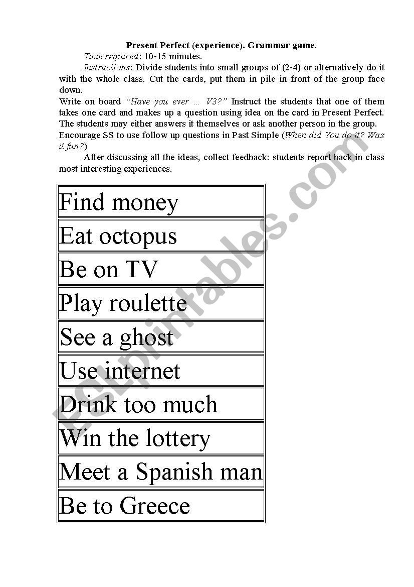 Grammar_Game_Present Perfect (Experience)