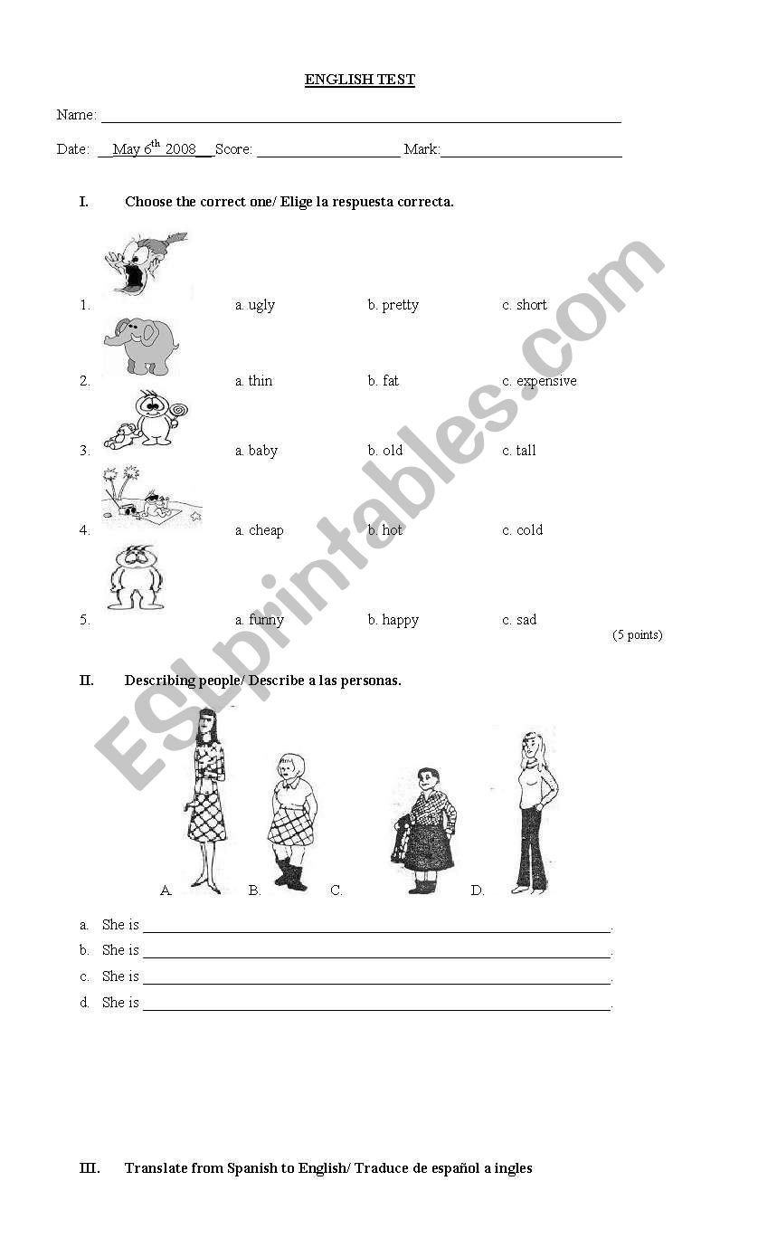 Adjectives worksheet