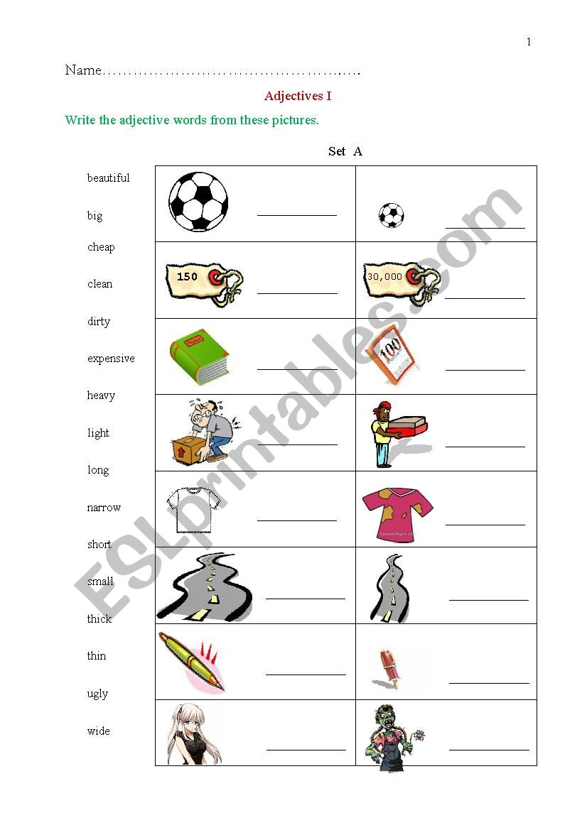 Adjective I worksheet