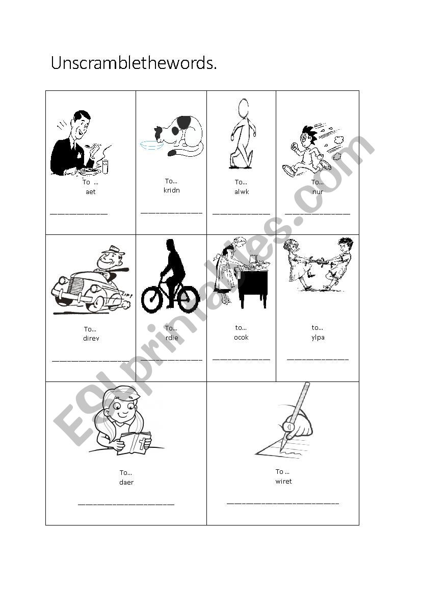 Unscramble the verbs worksheet