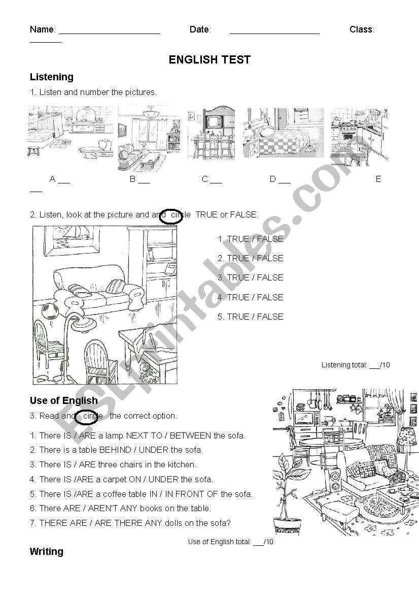 there is/are, prepositions of place, rooms and furniture