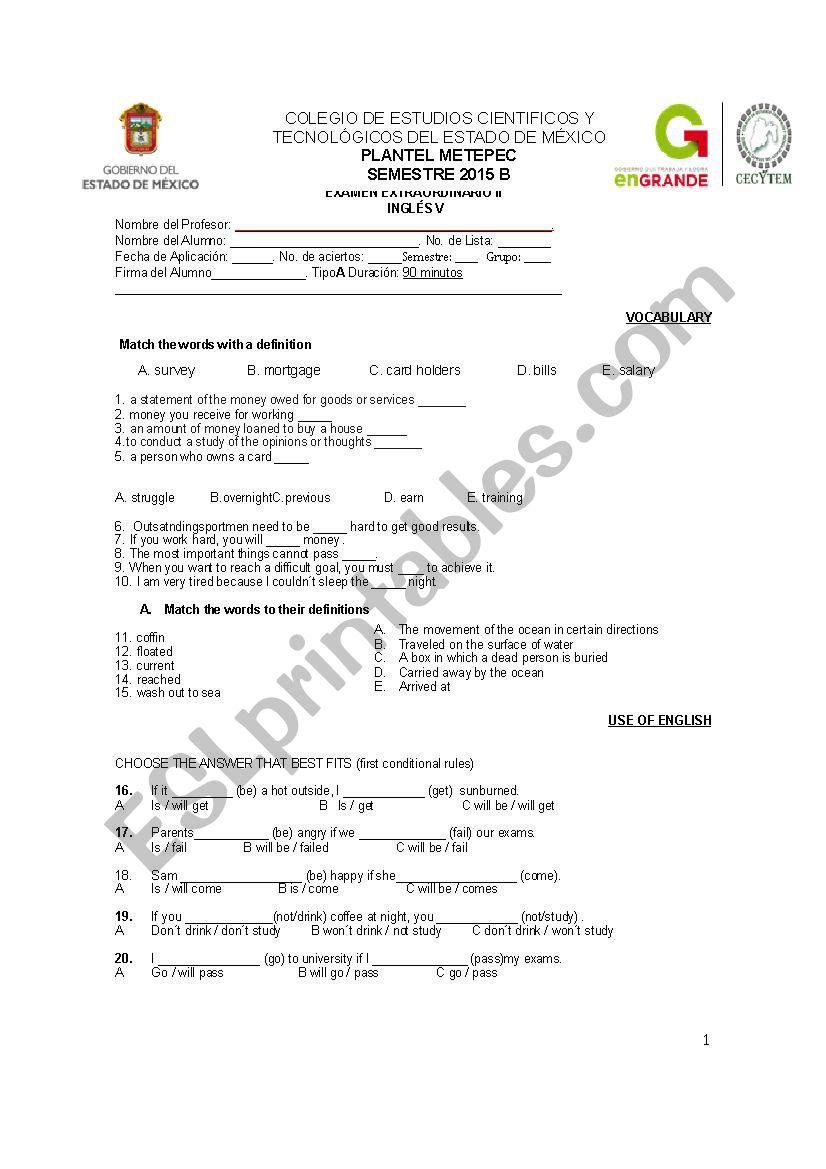 final exam worksheet