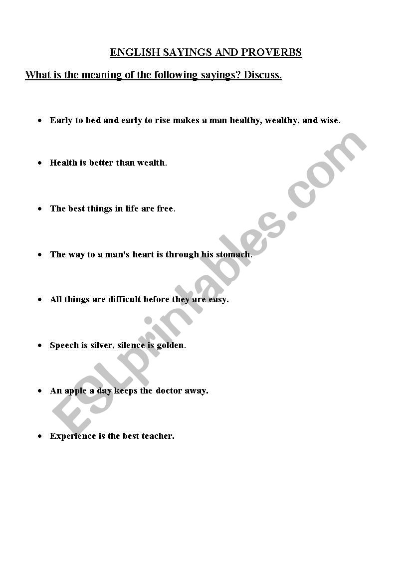 English sayings and proverbs worksheet