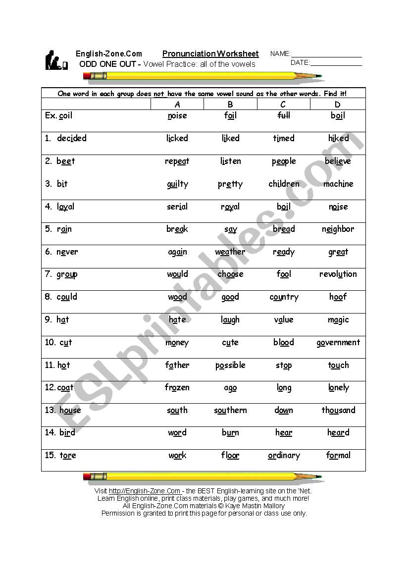 Odd 1 out- vowels  worksheet