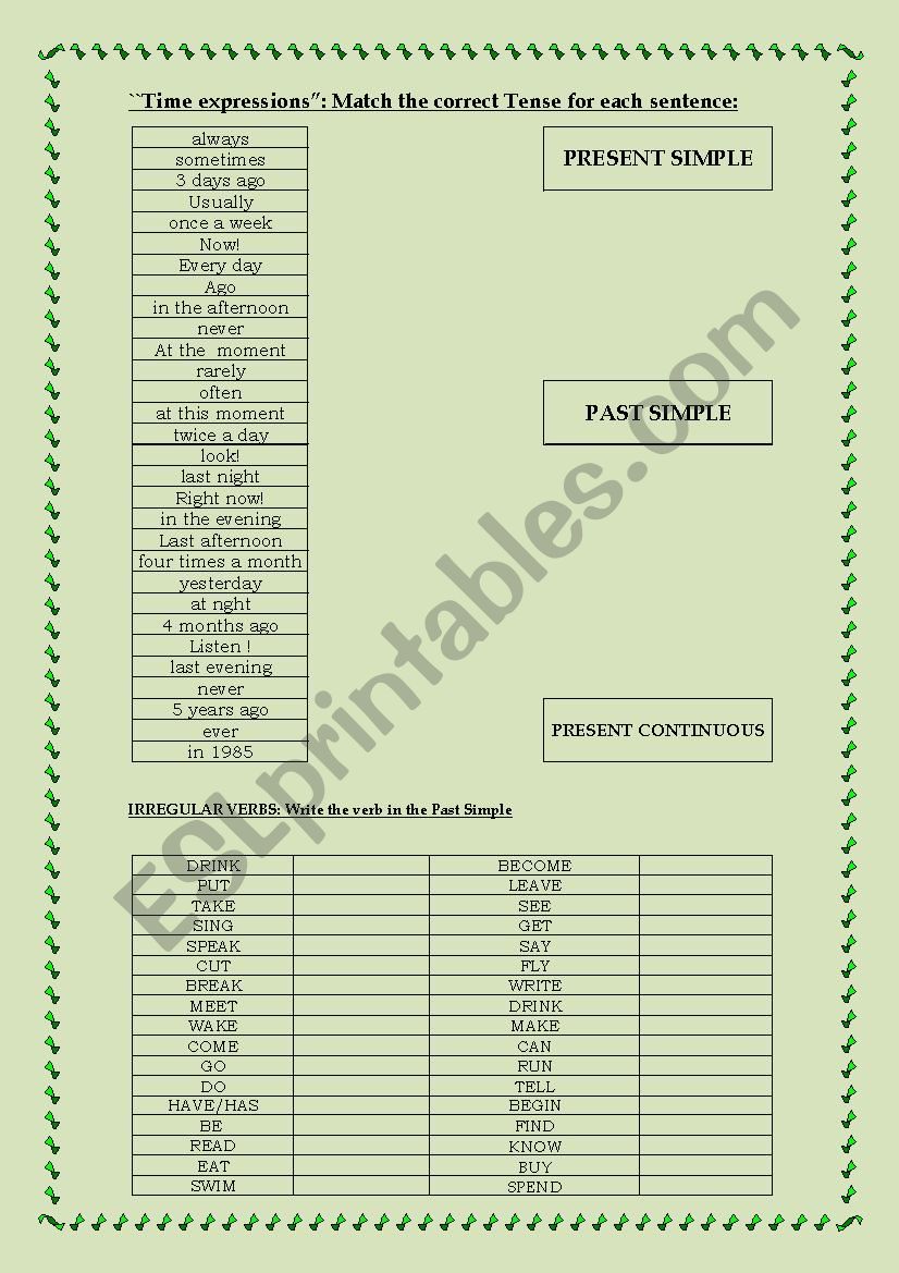 Question words - Time expressions and Irregular Verbs (Past)