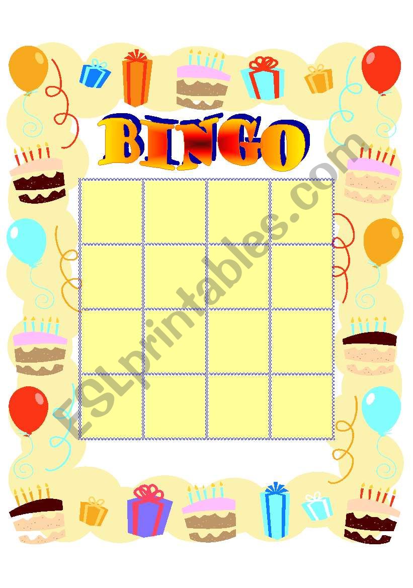 Blank Bingo worksheet