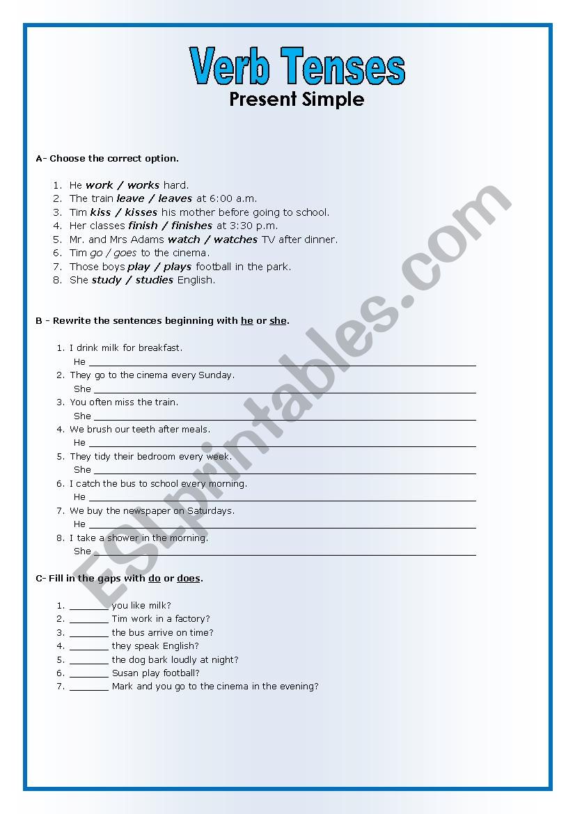 present simple test  worksheet