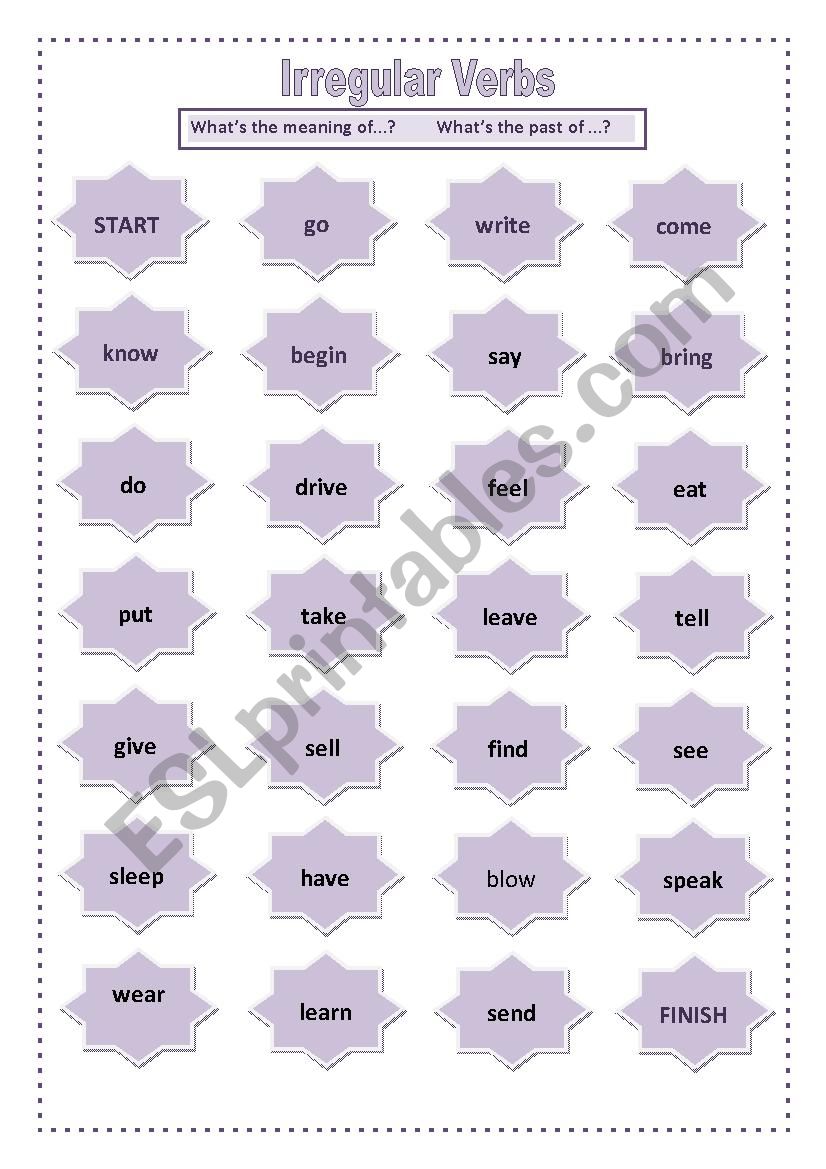 Irregular Verbs Board Game worksheet