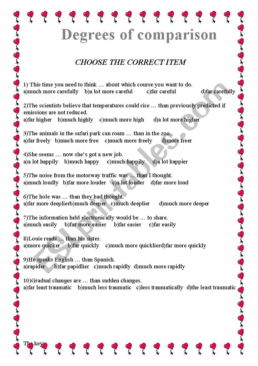 DEGREES OF COMPARISON worksheet