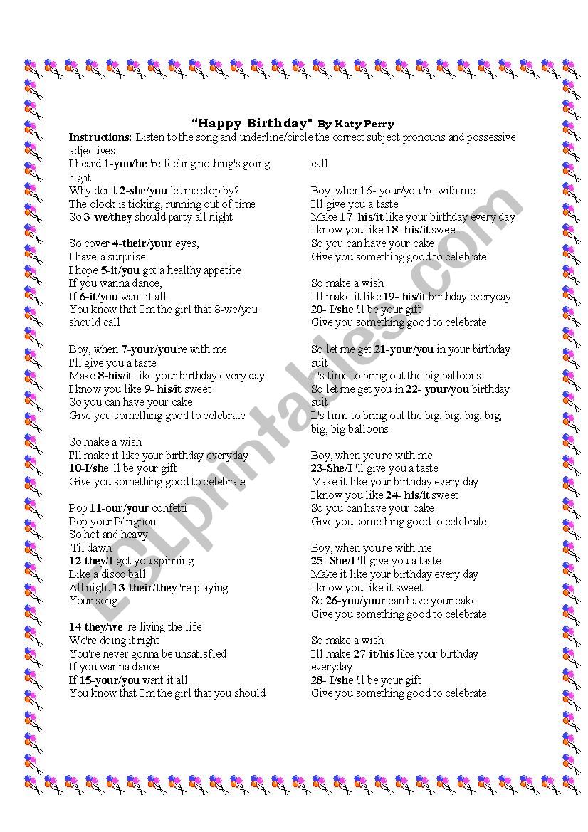 Birthday worksheet