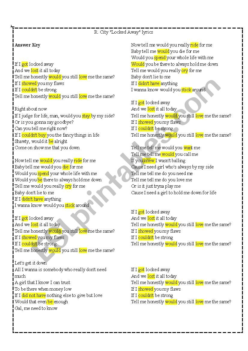 Locked away worksheet