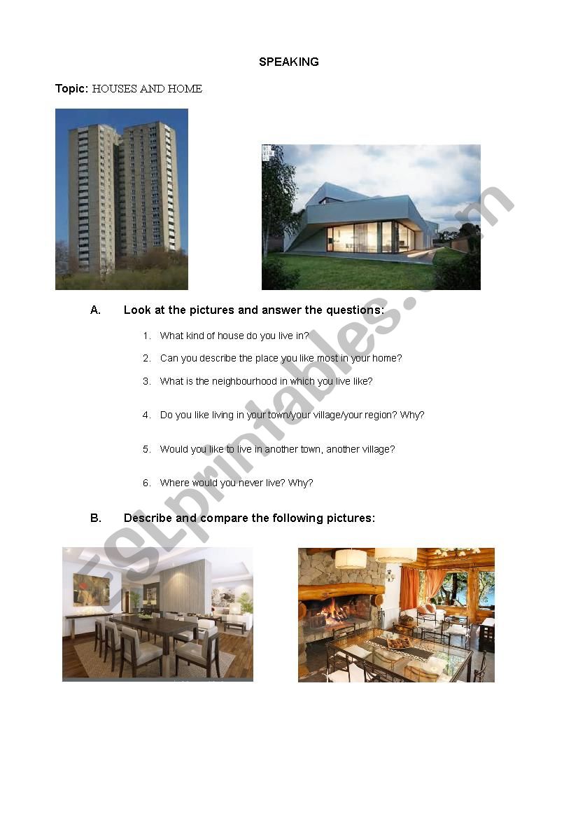 Houses and home worksheet