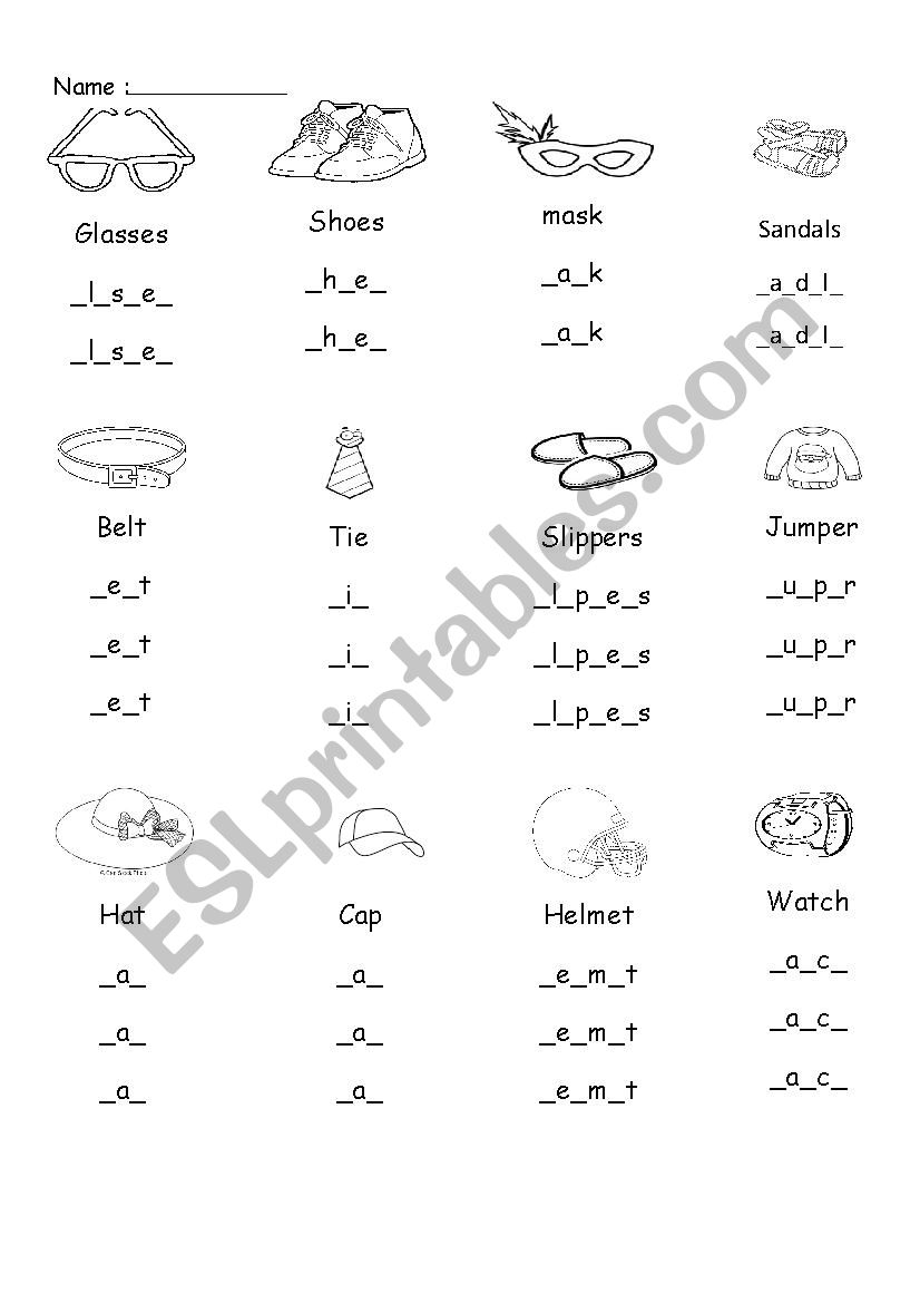 clothes worksheet