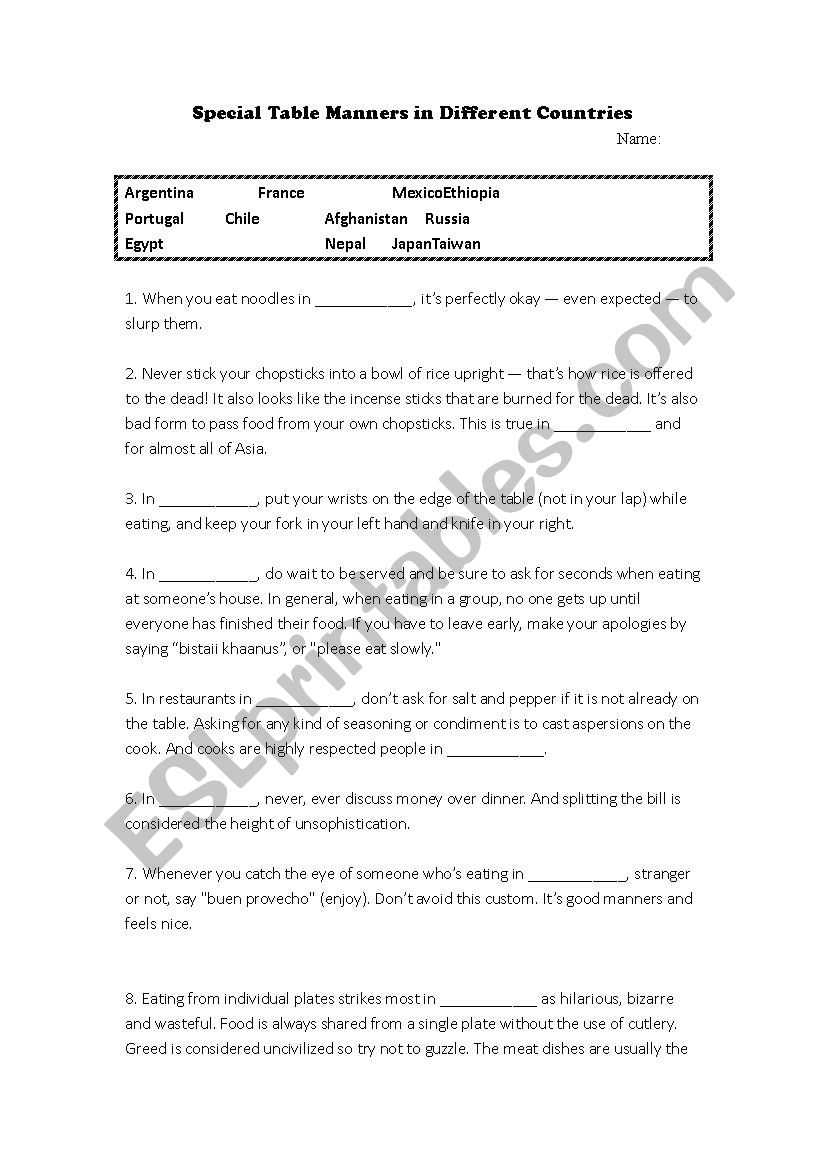 Special Table Manners in Different Countries