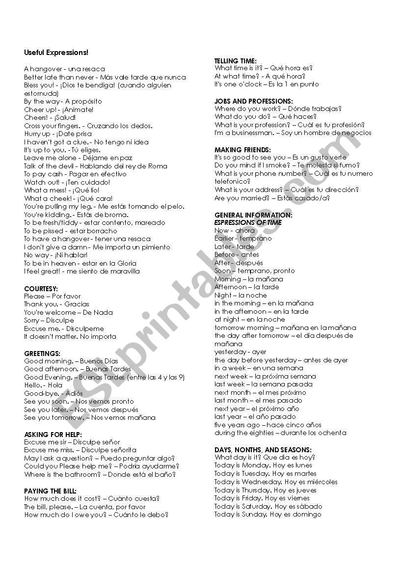 useful expressions worksheet