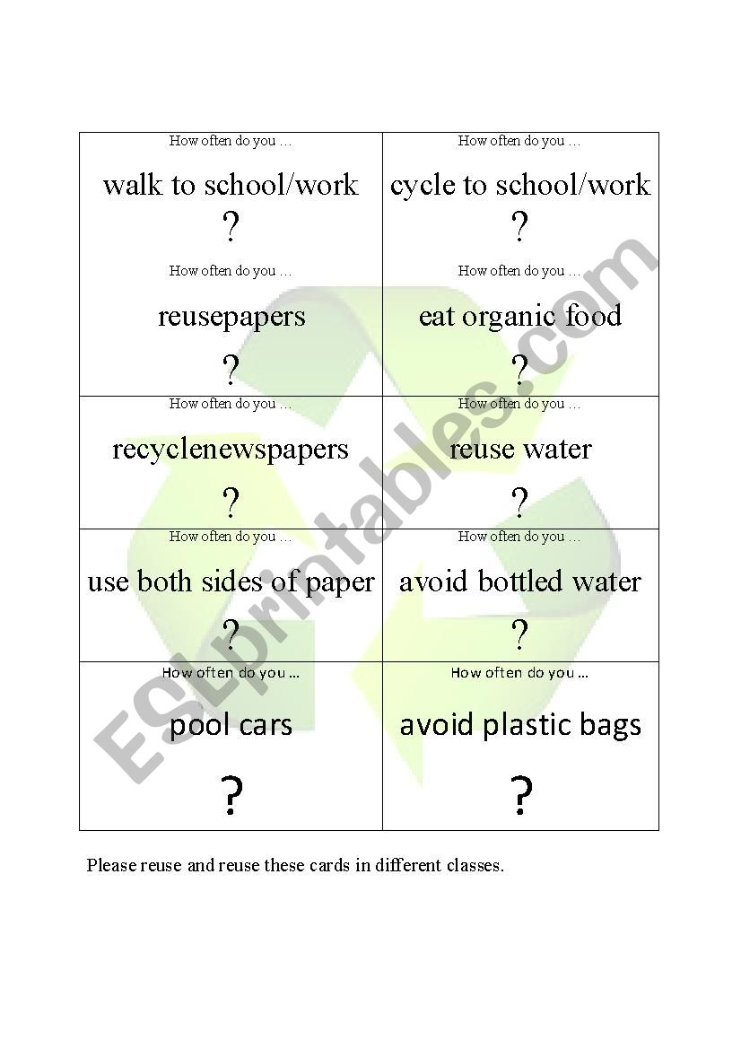 go green speaking cards worksheet