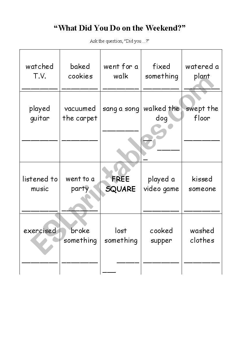 Past Tense Bingo worksheet