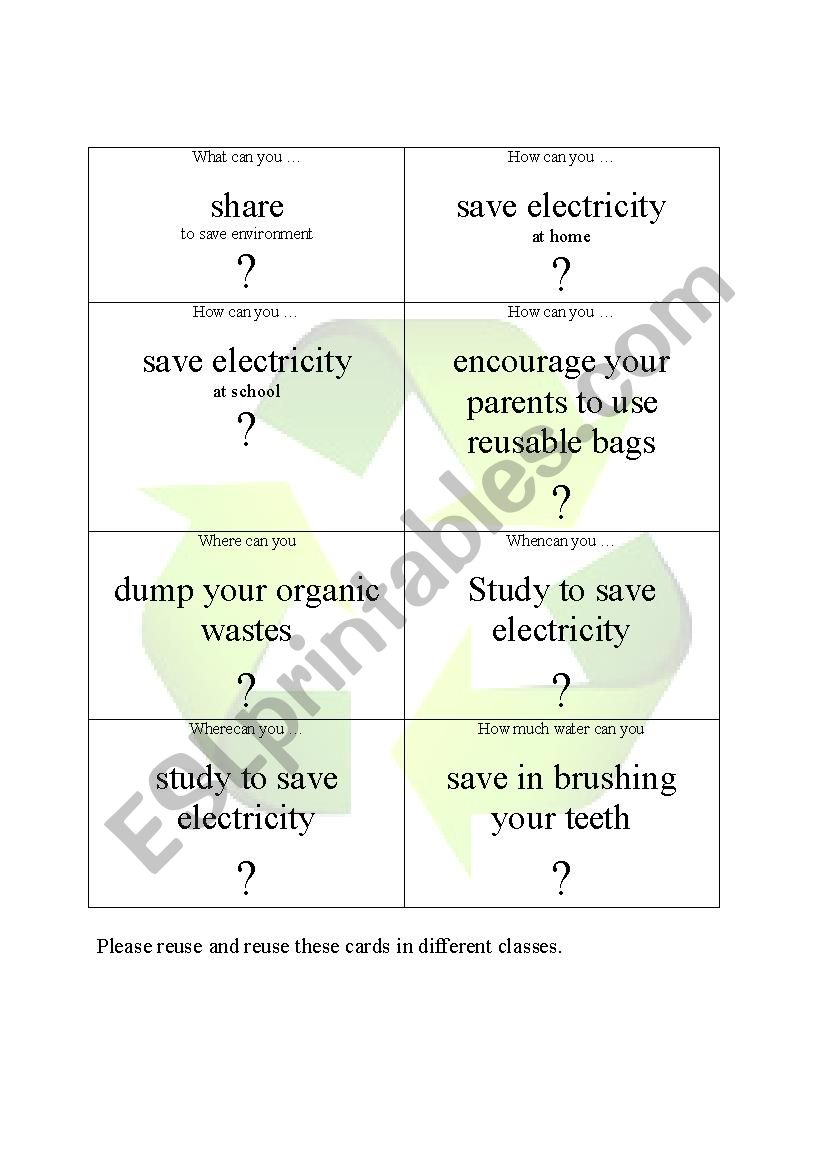go green WH Questions speaking cards