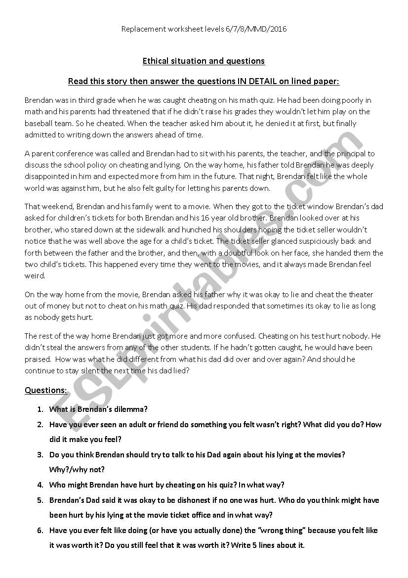 Ethical Dilemma worksheet