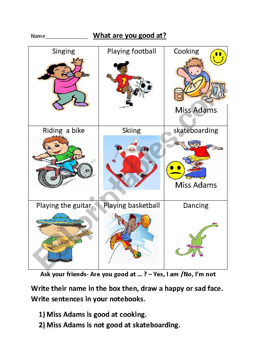 What are you good at - ESL worksheet by patsypeep