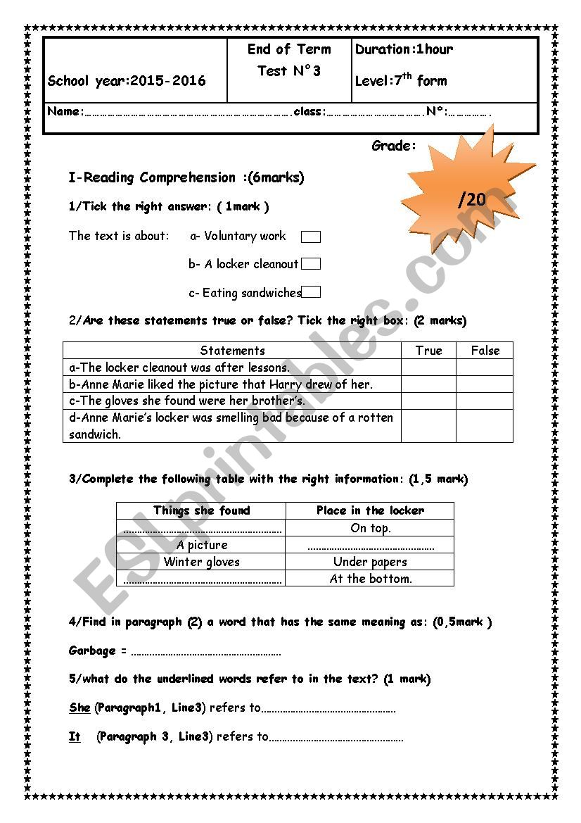 FULL TERM TEST N3 worksheet