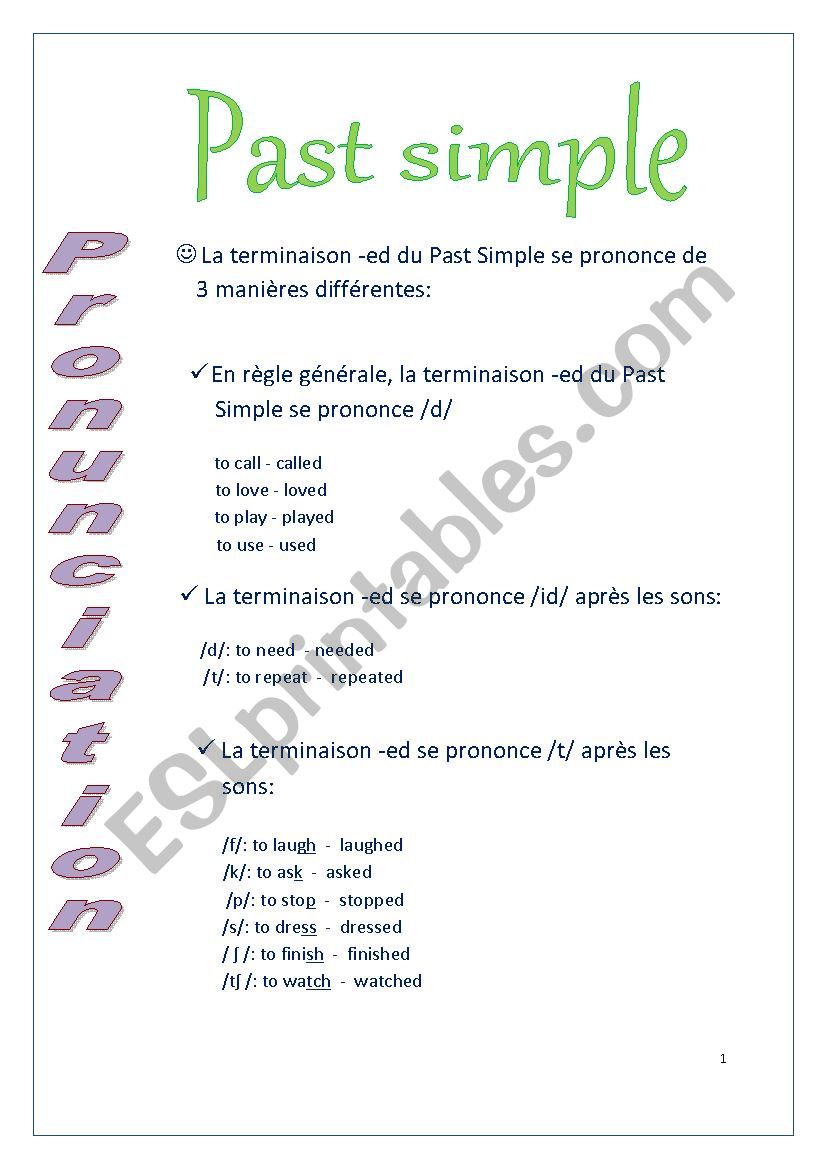 Past Simple Pronunciation worksheet