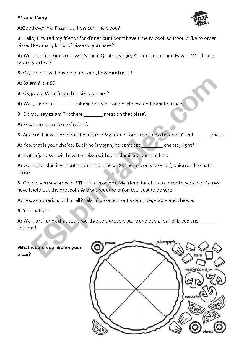 Calling for Pizza worksheet