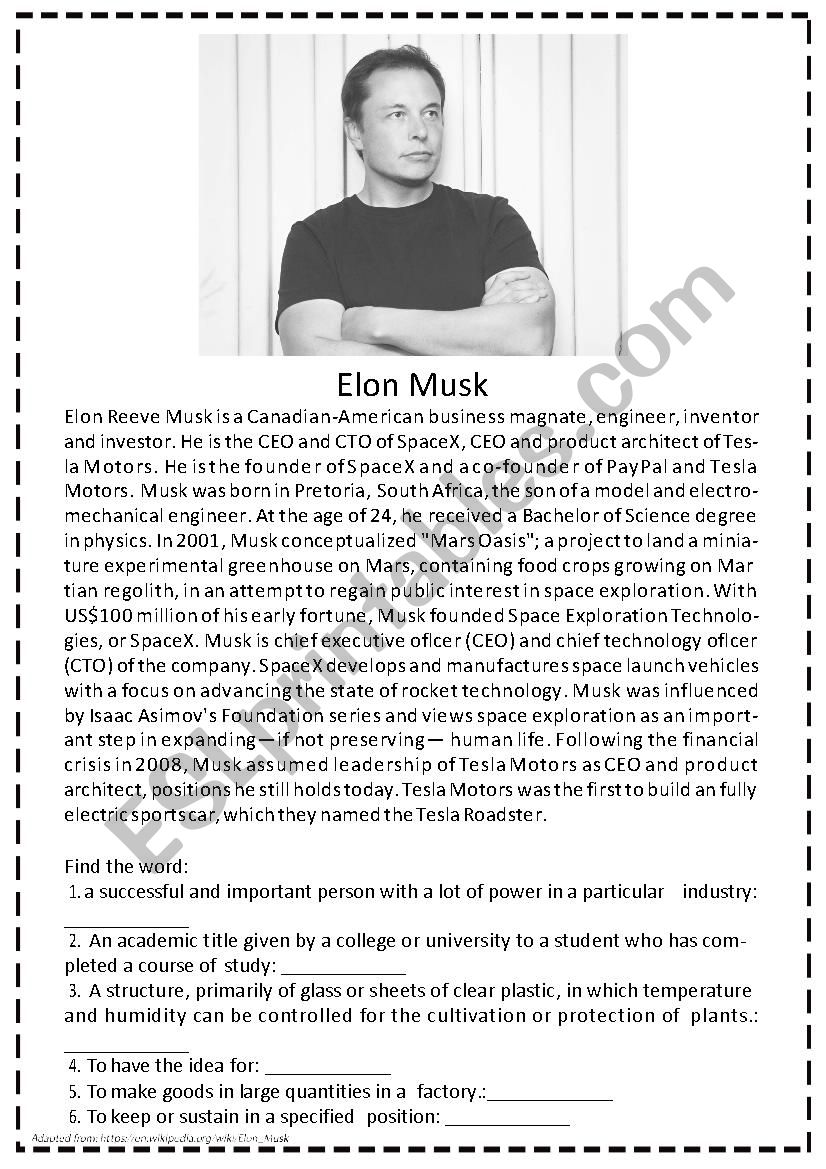 Elon Musk  worksheet