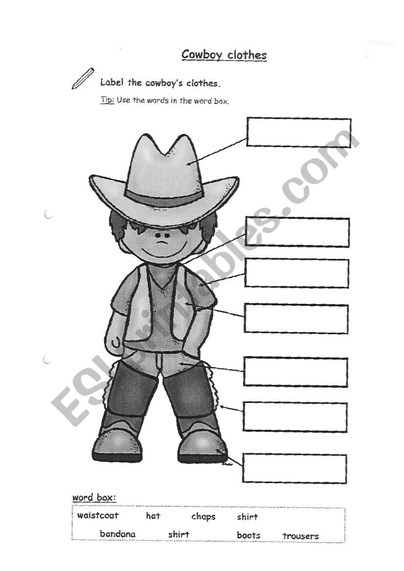 Cowboy clothes worksheet