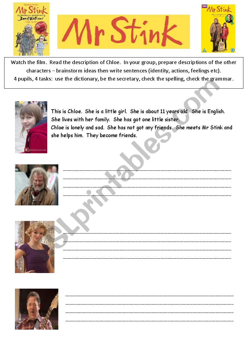 Mr Stink worksheet