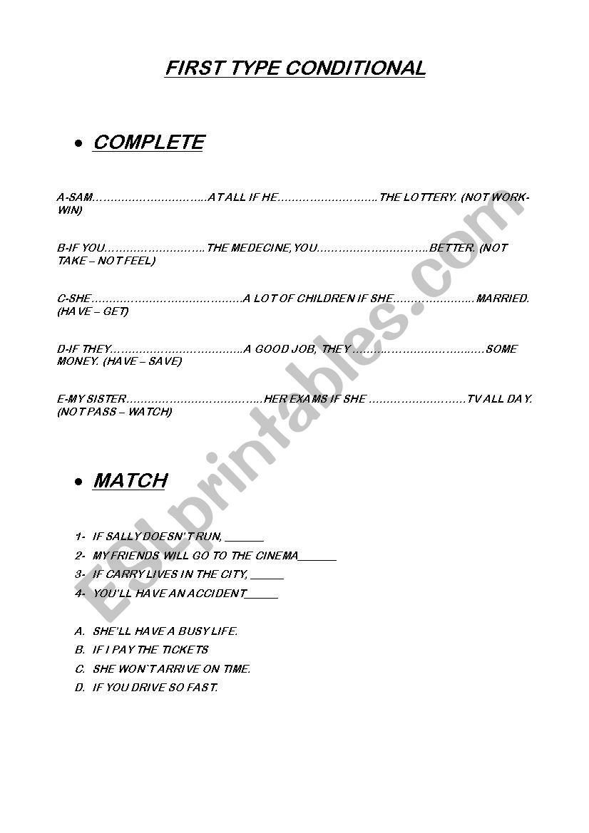 1st Type Conditional worksheet