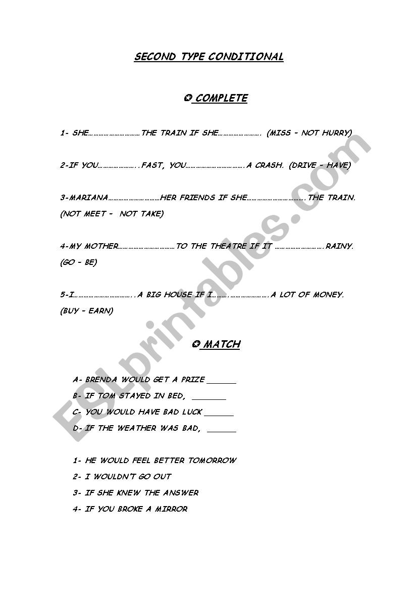 2nd Type Conditional worksheet