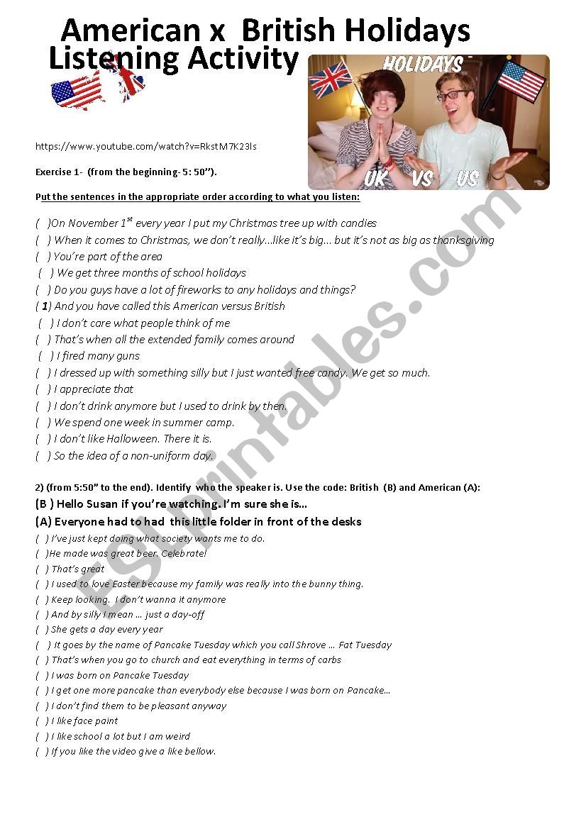 Listening Activity- American vs British Holidays