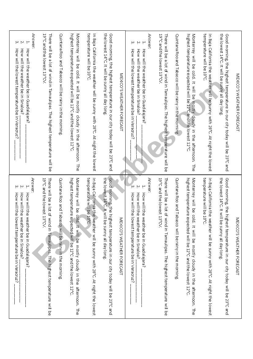 WEATHER FORECAST worksheet