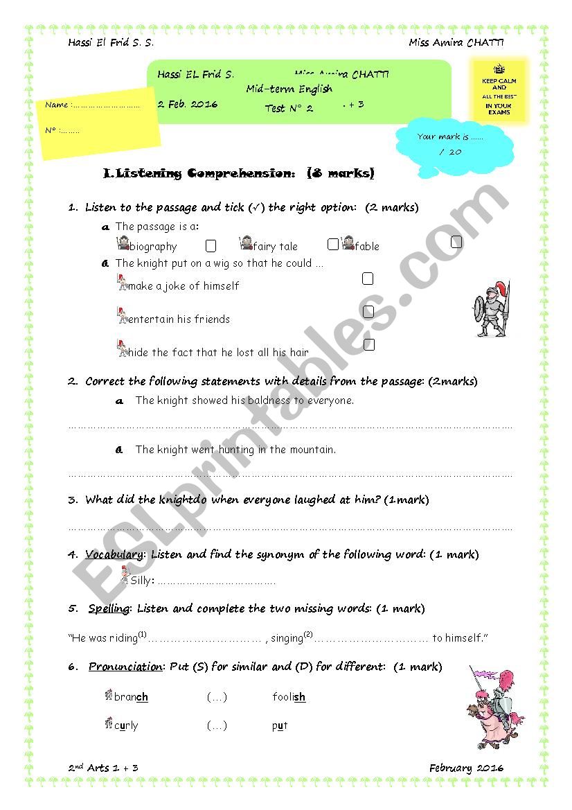 Mid-term test second form 2016