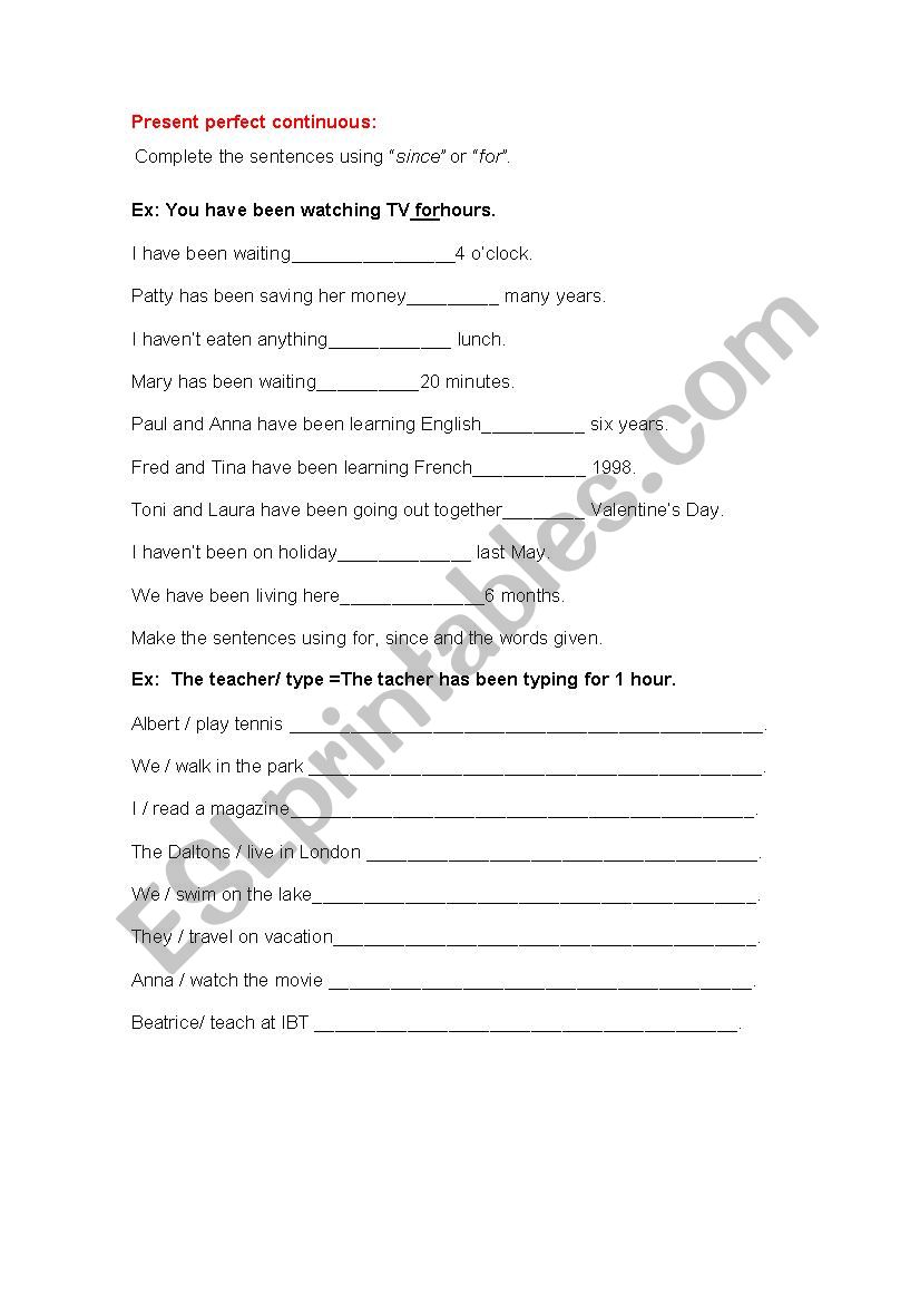 Present perfect continuous worksheet