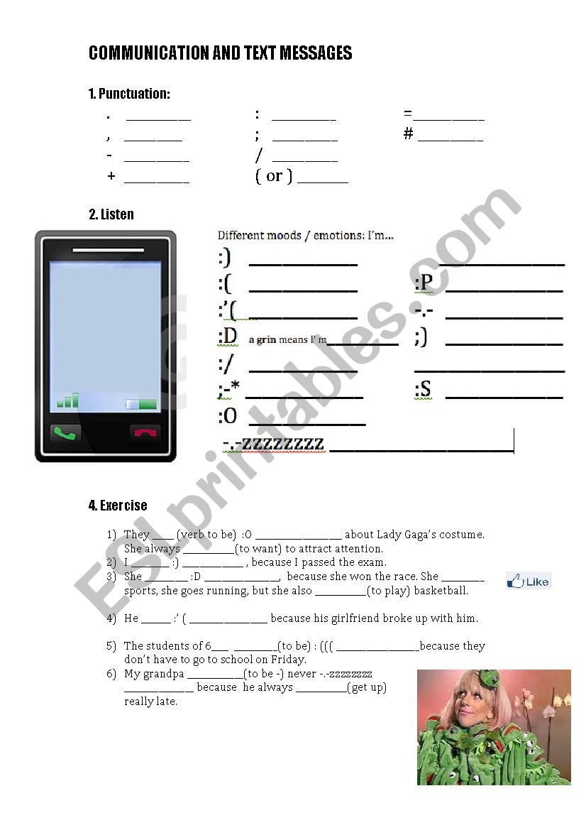 emoticons and facebook worksheet